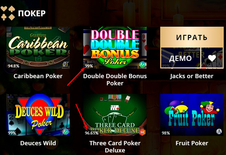 Designation of the percentage of return in games on the casino site