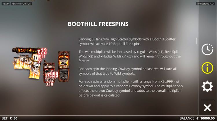 Freespins in Tombstone R.I.P. game.