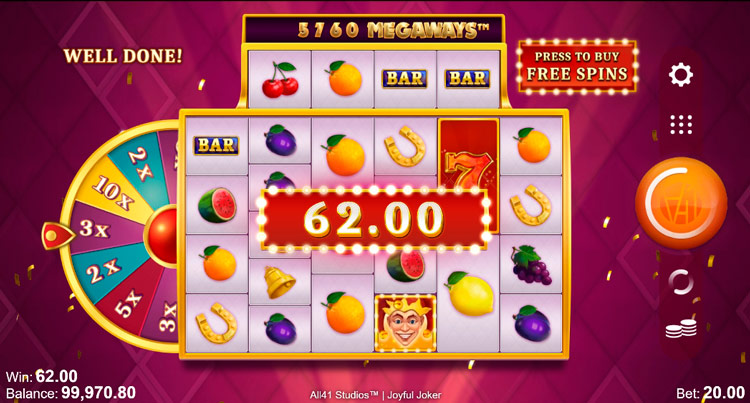 Winning in Joyful Joker Megaways machine